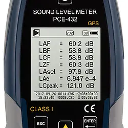 Display of Class 1 SPL Meter PCE-432-SC 09-ICA with Calibrator incl. ISO Certificate