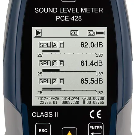 Class 2 Data-Logging Decibel Meter PCE-428 screen