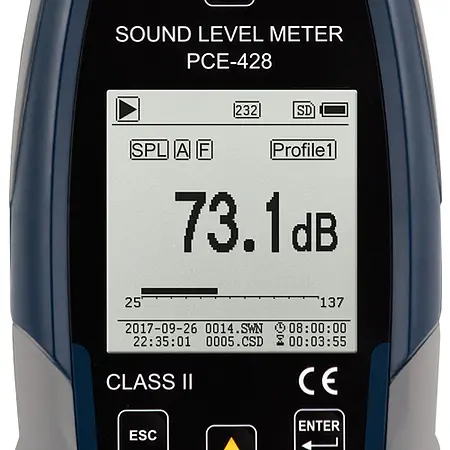 Class 2 Data-Logging Decibel Meter PCE-428 screen