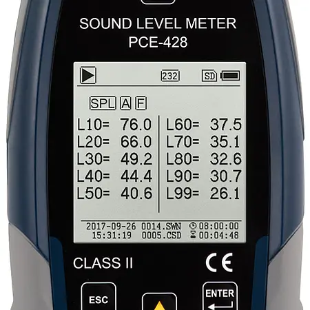 Class 2 Data Logging SPL Meter PCE-428 screen