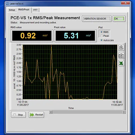 Condition Monitoring Vibration Sensor Switch PCE-VS11 Software Graph