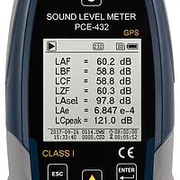 Display of Class 1 Decibel Meter PCE-432-SC 09-ICA with Calibrator incl. ISO Cal. Cert.